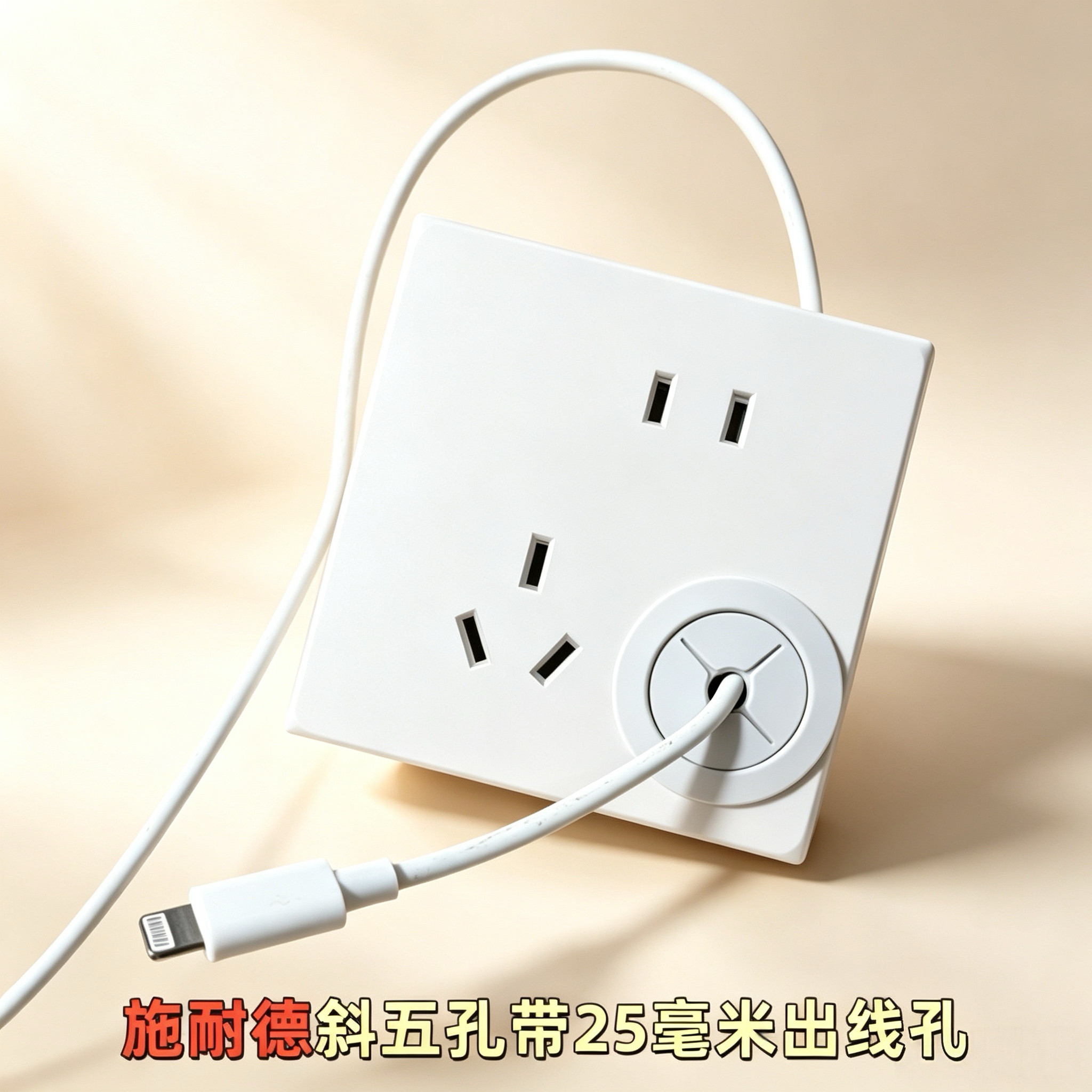 86型五孔插座带出线孔电源插板配网线穿线孔 灰色5眼插板带引线洞
