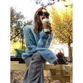 THREE GOOOD殷三吉 54%苏利羊驼毛拉毛圆领毛衣慵懒绒感宽松上衣