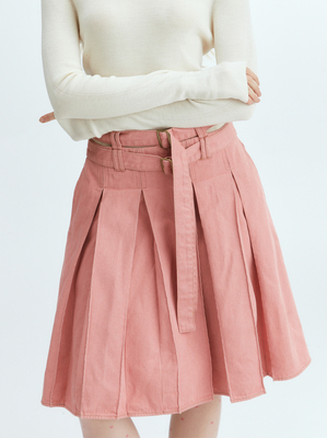 THREE GOOOD殷三吉 慕斯少女高腰A字甜美双腰牛仔半身裙