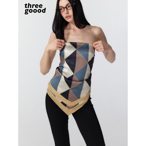 THREE GOOOD殷三吉  自留款印花后背打揽系带式三角巾抹胸吊带
