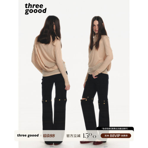 THREEGOOOD一字领双设计打底衫