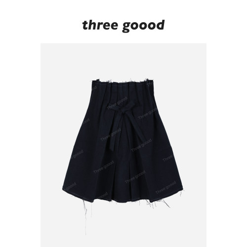THREEGOOOD毛呢百褶蝴蝶结半裙