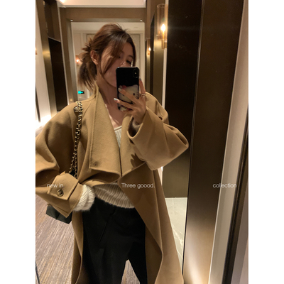 殷三吉系带绵羊毛大翻领厚款包袖