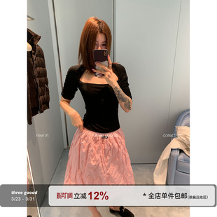 GOOOD殷三吉 女新款 磨毛加绒挂脖长袖 修身 内搭 t针织打底衫 THREE