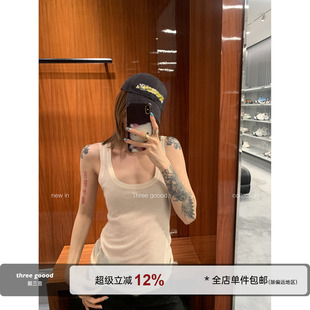 坑条肌理背心 微透U领极简百搭慵懒松弛风内搭 GOOOD殷三吉 THREE