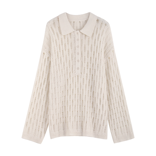 三吉镂空设计POLO领针织衫宽松