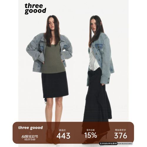 THREEGOOOD复古破洞牛仔短外套