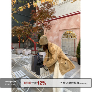 THREE 火焰复合皮毛一体麂皮绒双面两穿外套女冬大衣 GOOOD殷三吉