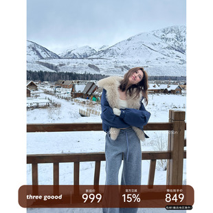 THREE GOOOD殷三吉 狐狸皮草大毛领90白鸭绒派克羽绒服女冬季短款