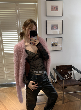 THREE GOOOD殷三吉 爱心波点打底上衣V领长袖T女冬小众设计感内搭