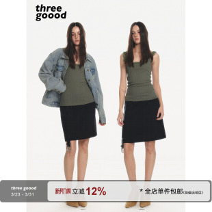 夹腰带破洞羊毛半裙 黑标调性款 精致轻奢质感 GOOOD殷三吉 THREE