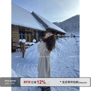 高级感V领中长款 雪境奢调 冬环保毛仿皮草外套 GOOOD殷三吉 THREE