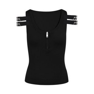 THREE 中古毛织织带背心方圆领拉链肩绊上衣 GOOOD殷三吉