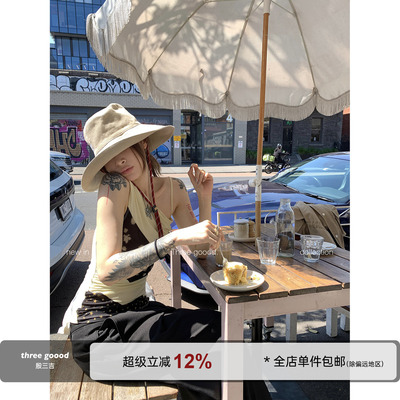 THREEGOOOD斜肩拼色打底T恤