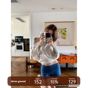THREE GOOOD殷三吉 斜肩不规则卷边T恤女 夏季宽松显瘦百搭短袖