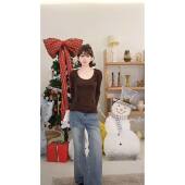 THREE 新 女2025春季 GOOOD殷三吉焦糖邂逅休闲圆领长袖 钉珠打底衫