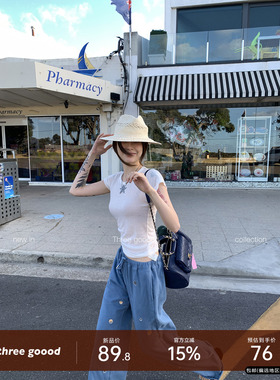 THREE GOOOD殷三吉 舒适裸感夏季休闲弹力T恤女休闲白色短袖上衣