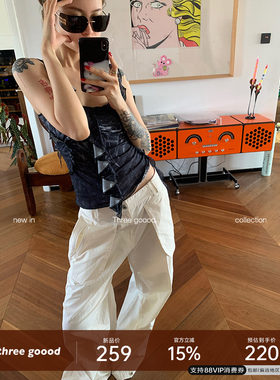 殷三吉大贴袋捏褶设计工装裤长裤