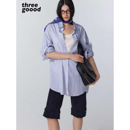 THREEGOOOD经典条纹刺绣衬衫