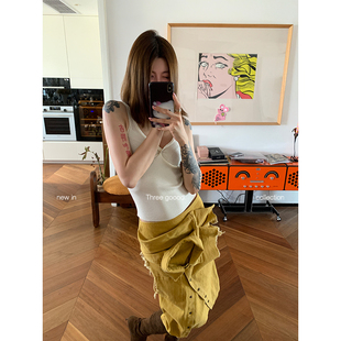 错位设计半身裙 小众牛仔风马甲衬衫 THREE GOOOD殷三吉