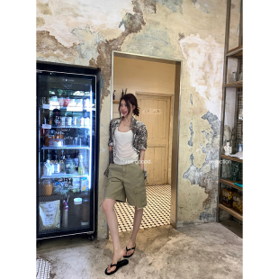 风大口袋牛仔中短裤 THREE 水洗做旧工装 美式 GOOOD殷三吉