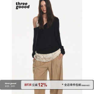 蕾丝背心吊带套装 THREE 罩衫 V领长袖 慵懒随性又撩人 GOOOD殷三吉