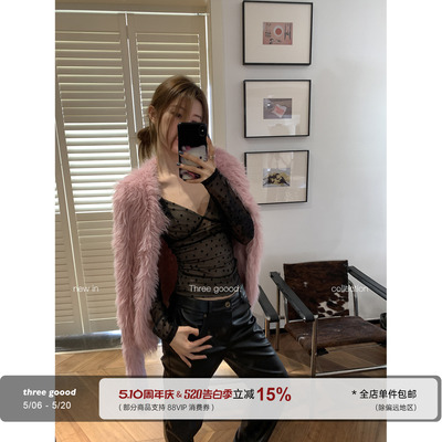 THREE GOOOD殷三吉 爱心波点打底上衣V领长袖T女冬小众设计感内搭