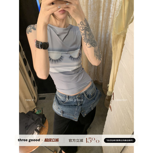 THREEGOOOD睫毛印花背心女