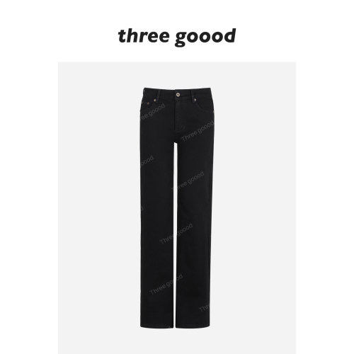 THREE GOOOD殷三吉 加绒磨毛牛仔裤女冬季新款直筒休闲显瘦裤子