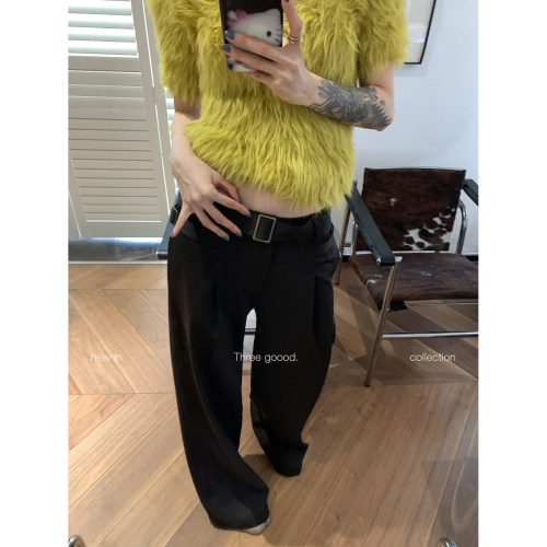 THREE GOOOD殷三吉 小众设计感可脱卸腰带磨毛梭织休闲裤子女宽松