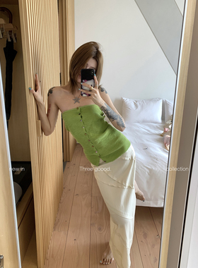 THREE GOOOD殷三吉莱赛尔亚麻多抽条拼接半裙 直筒开衩松弛半身裙