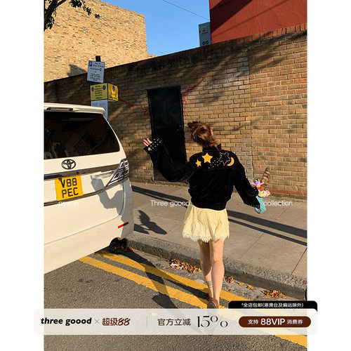 殷三吉美式复古五角星贴布夹克