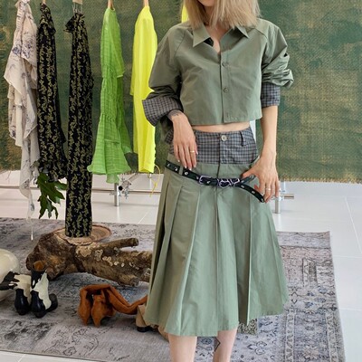 THREE GOOOD殷三吉D 短衬衫双腰头半裙套装 TT220267