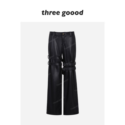 THREEGOOOD低腰阔腿皮裤