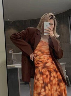 THREE GOOOD殷三吉D 气质感棕色收腰显瘦西装  SW220210