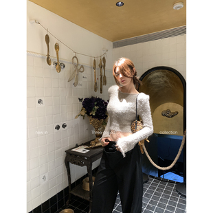 套头针织上衣 超柔软金银丝一字肩短款 THREE GOOOD殷三吉