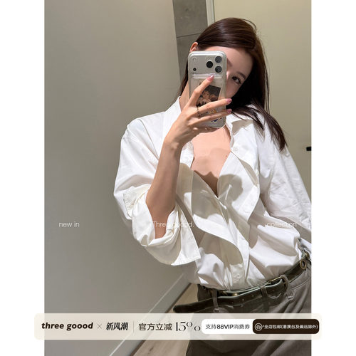 THREE GOOOD殷三吉 莱赛尔高智感小众设计长袖外套休闲风宽松衬衫