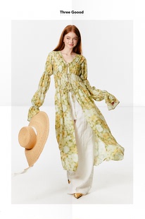 度假风花色抽抽开衫 琼花漫野气质款 GOOOD殷三吉 THREE