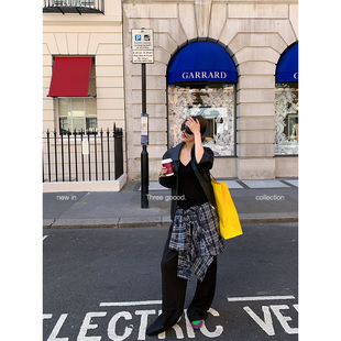 阔腿裤 THREE 假两件设计拼接西装 格纹衬衫 GOOOD殷三吉