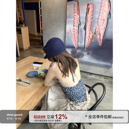 THREEGOOOD波点挂脖V领吊带