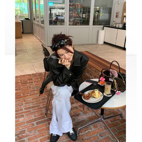 THREE GOOOD殷三吉【半糖摩卡】小众设计感皮带夹克皮衣外套女新