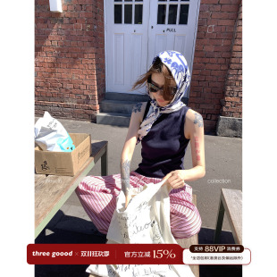 THREE GOOOD殷三吉 宝藏内搭！一字领针织背心 修身露肩无袖上衣