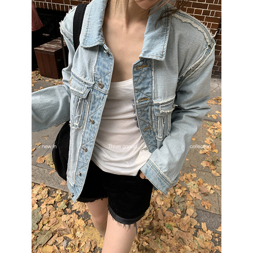 THREEGOOOD破旧结构毛须牛仔