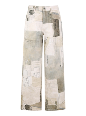 THREE GOOOD/三吉拼接印花牛仔长裤Y725Z06404