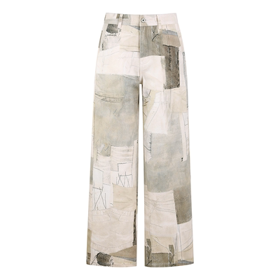 THREE GOOOD/三吉拼接印花牛仔长裤Y725Z06404