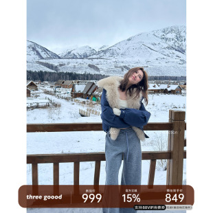 THREE GOOOD殷三吉 狐狸皮草大毛领90白鸭绒派克羽绒服女冬季短款