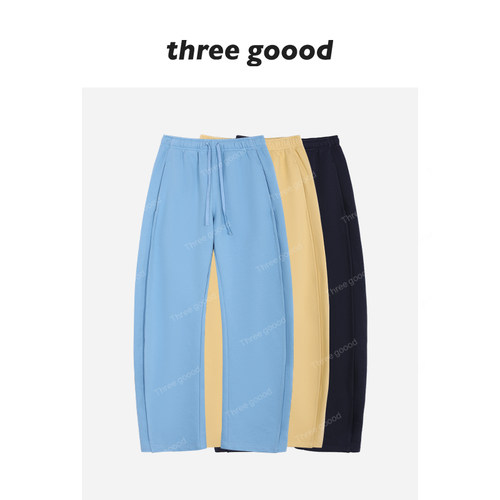 THREE GOOOD殷三吉 美式垂感加绒加厚弯刀裤宽松休闲卫裤