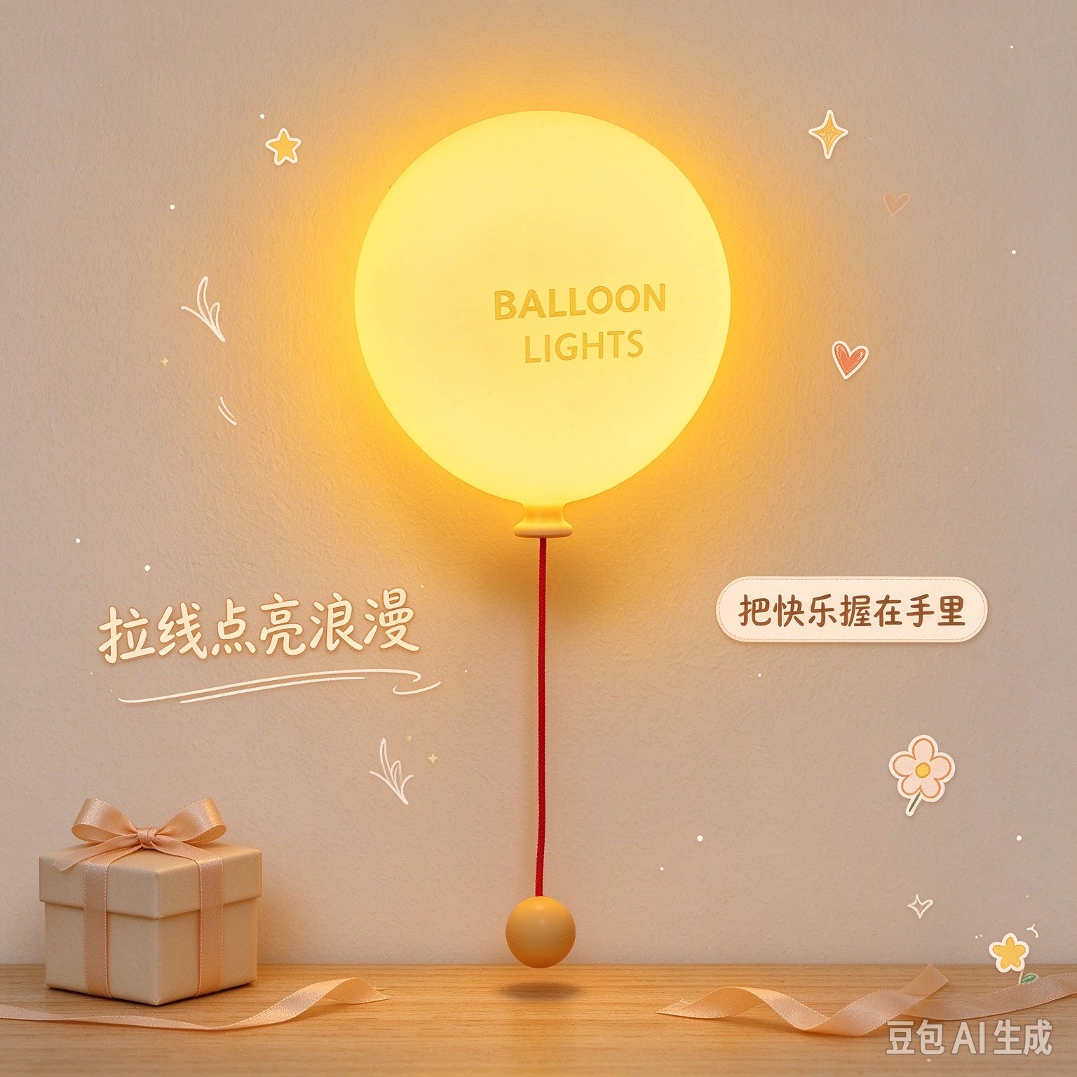 气球硅胶拉线小夜灯 浪漫氛围灯卧室床头灯创意小众礼物送女生