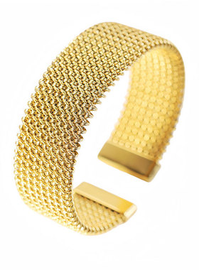 欧美跨境INS时尚新款个性钢丝网格开口手镯钛钢镀18K金轻奢手环女