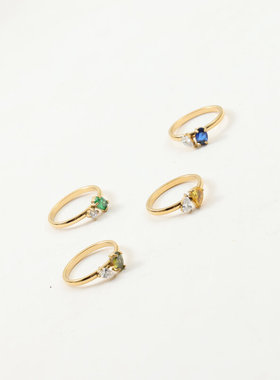 多色可选小巧精致双双锆石拼接戒指日韩时尚新款钛钢镀18K金指环